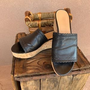 Franco Sarto black leather cork platform sandals